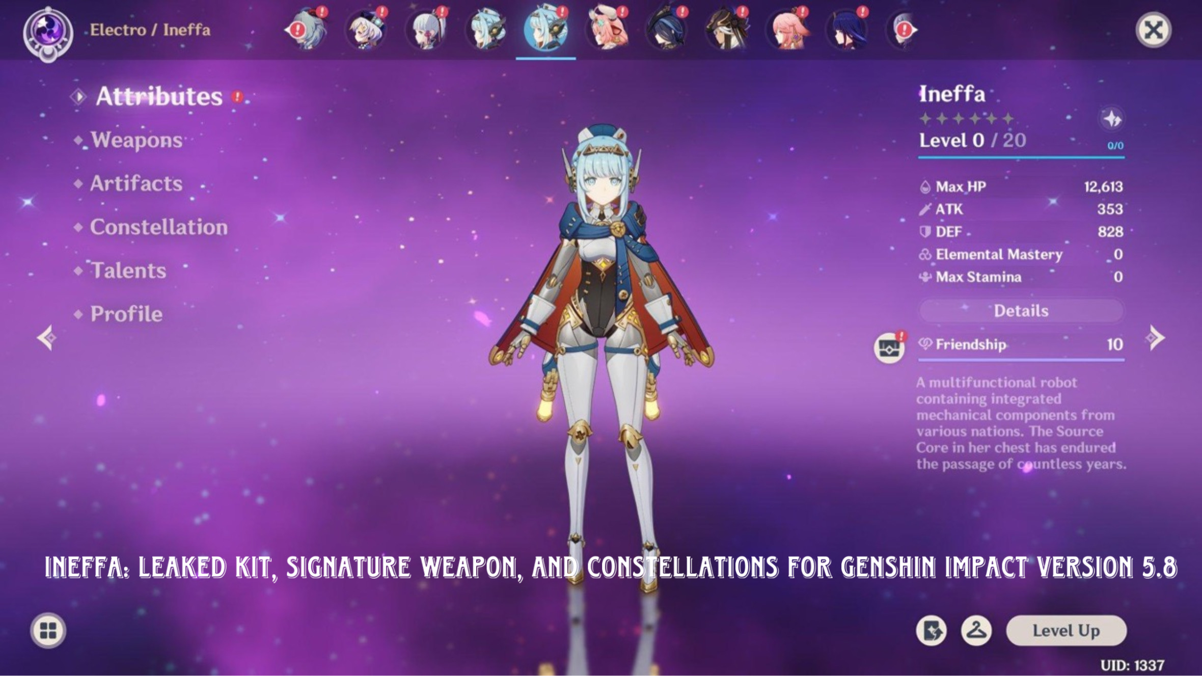 Read more about the article Ineffa: Leaked Kit, Signature Weapon, and Constellations for Genshin Impact Version 5.8